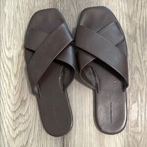 Brown Leather Slide Sandals